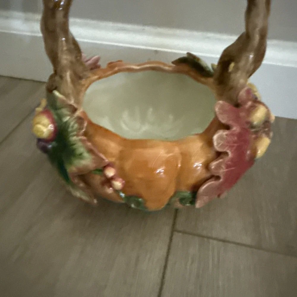 Fitz and Floyd Harvest Heritage Ceramic Pumpkin Basket Retired